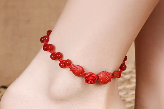 玛瑙脚链红绳编织